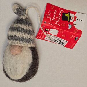 Fair Trade Holiday 100% Wool Stand Alone Gnome Ornament Grey